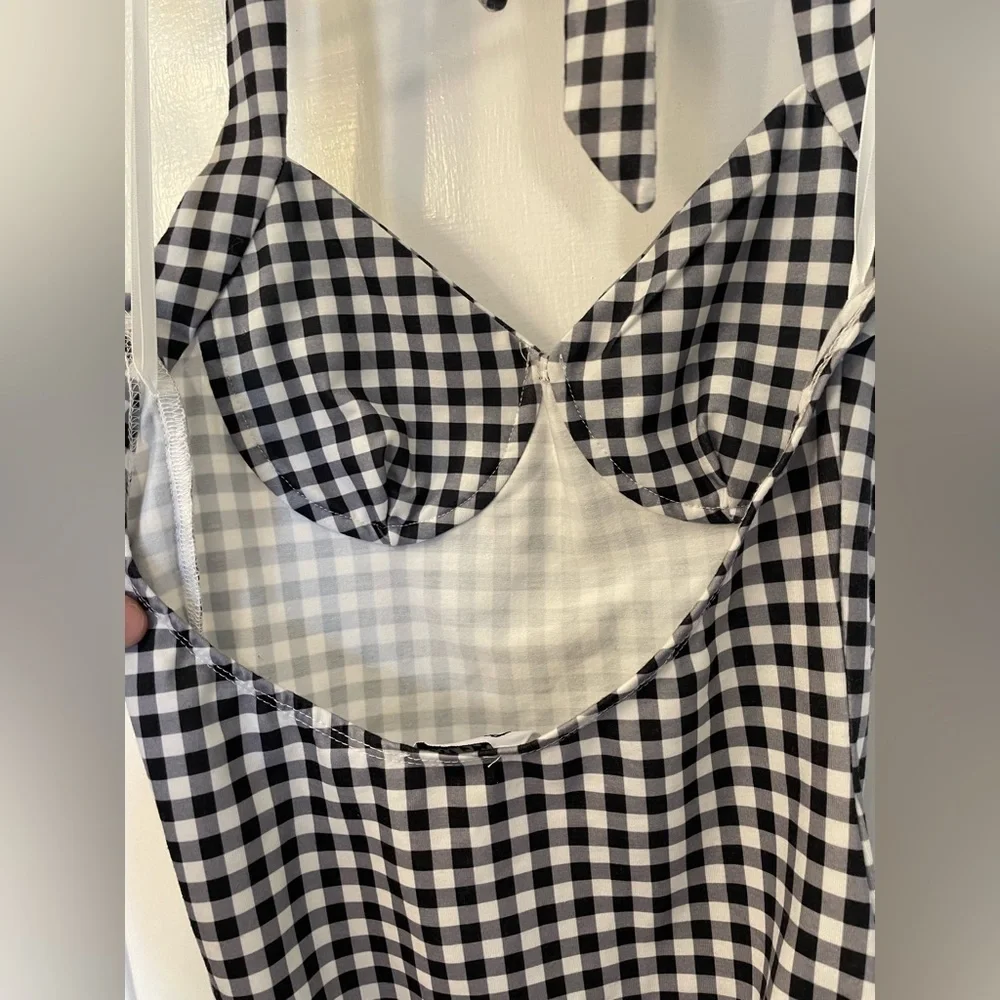 Princess Polly June Gingham Bodysuit Halter Tie Black White Check